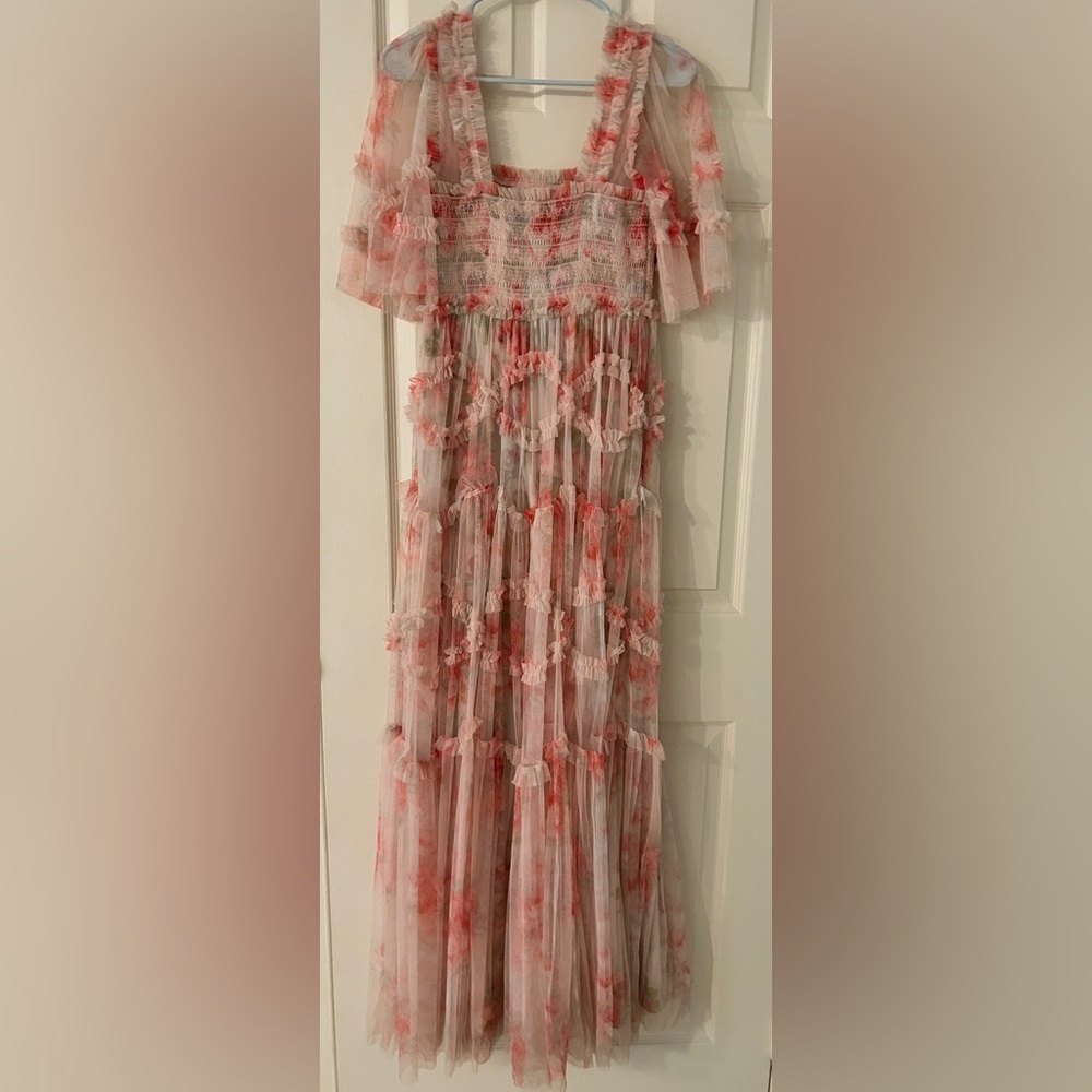 Needle & Thread Pink Floral Tiered Tulle Midi Dress - Picture 14 of 14